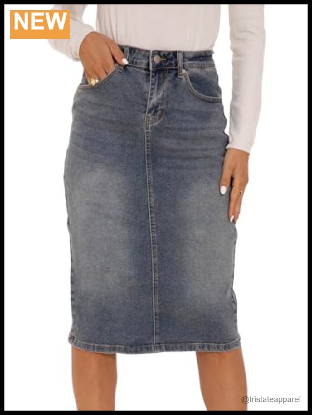 Women's Denim Pencil Skirt Knee Length High Rise Stretch Jean Skirt